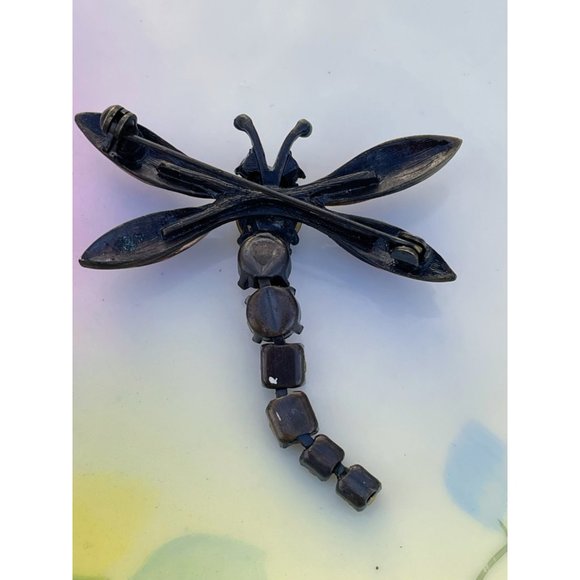 Vintage Brooch Articulated Dragonfly Brown Orange Rhinestones - Picture 3 of 10
